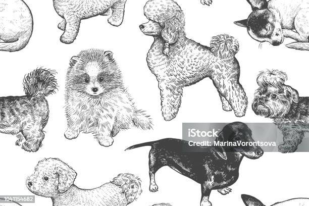 Seamless Pattern Cute Little Puppies Handmade Drawing Of Dogs Stock Illustration - Download Image Now
