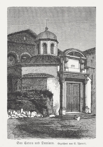 istock Santi Cosma e Damiano, Roman Forum, Rome, woodcut, published 1876 1041164008