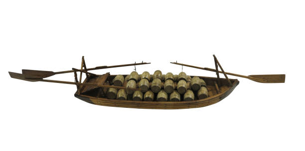 istock Wooden ancient old small ship model isolated on white background 1041164532
