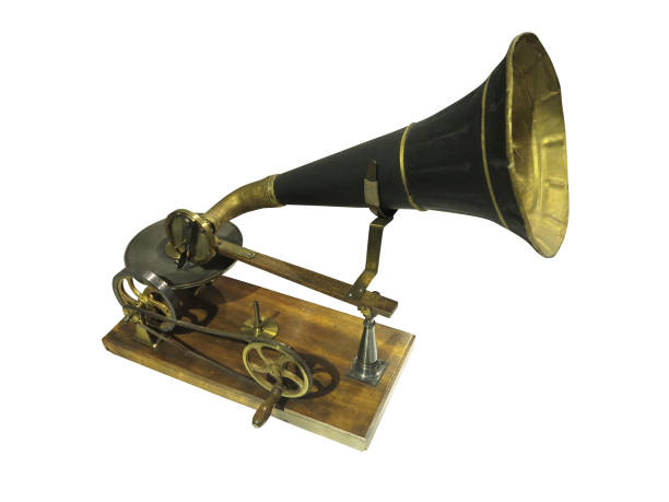 istock Edison phonograph sound recorder and player gramophone isolated on white background 1041164568