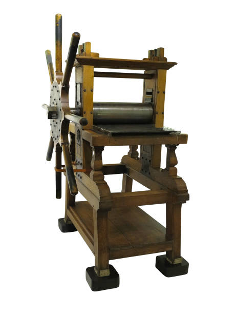 istock Vintage old letterpress printing manual machine isolated on white background 1041164608