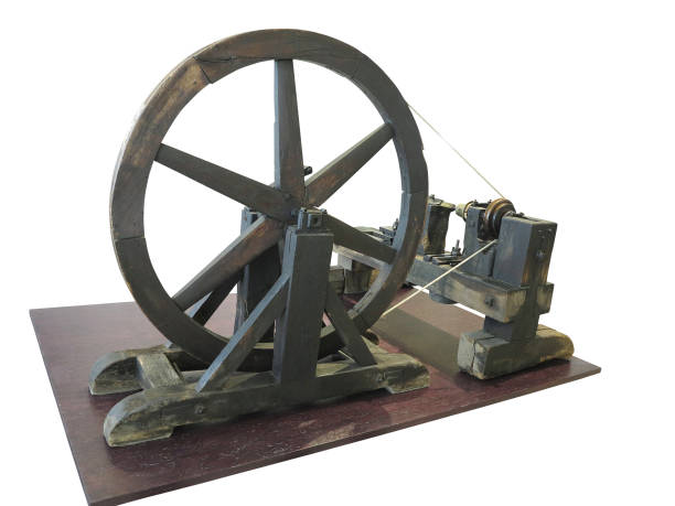 istock Vintage old turning lathe machine isolated over white background 1041164642