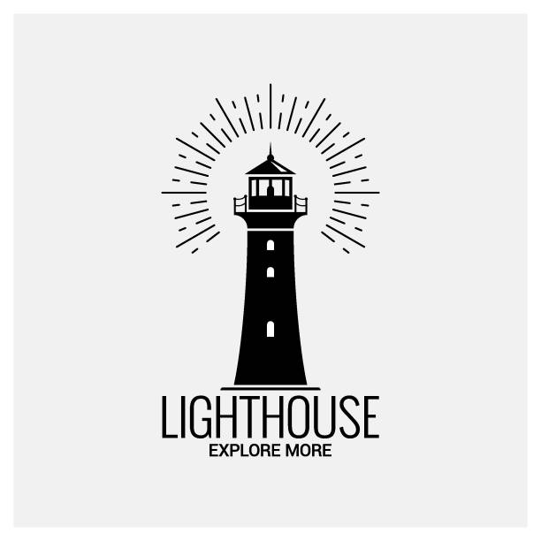 leuchtturm navigation logo vintage auf weißem hintergrund - lighthouse stock-grafiken, -clipart, -cartoons und -symbole