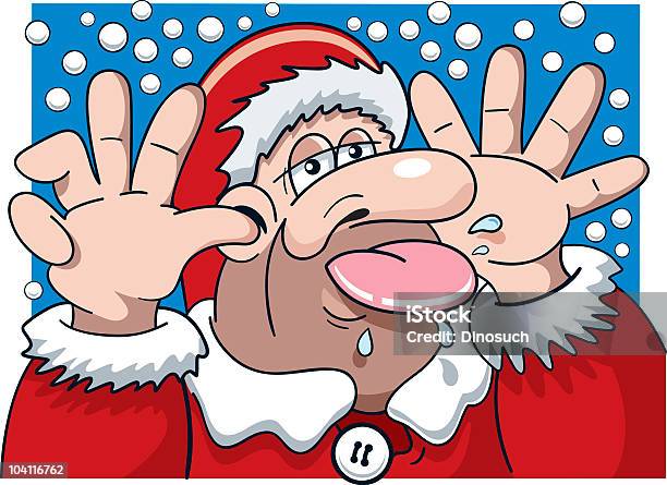 Rezingão Santa Claus A Fazer Uma Cara Engraçada - Arte vetorial de stock e mais imagens de Descontente - Descontente, Pai Natal, A nevar