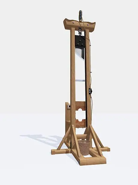 Rendered version of execution device made notorious during the French Revolution and the official method of execution in France until the abolition of capital punishment.