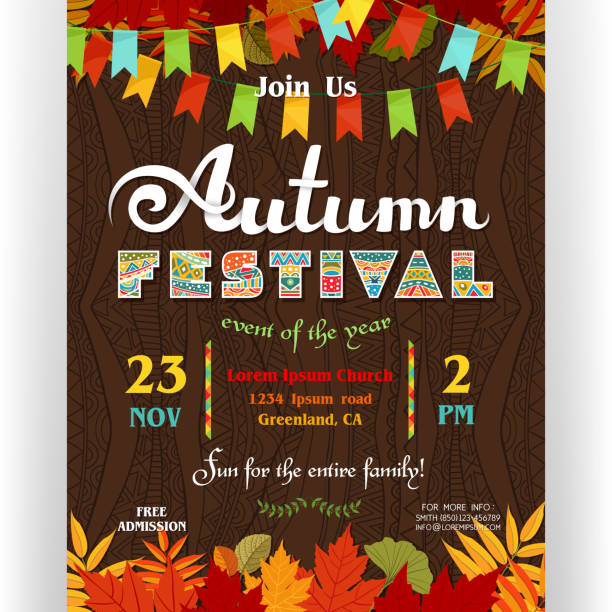 Modèle de poster festival automne avec texte personnalisé. - Illustration vectorielle