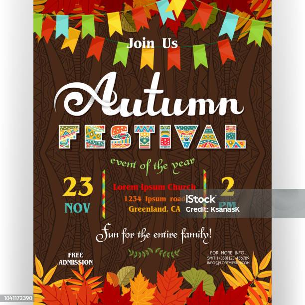 Autumn Festival Poster Template With Customized Text Stock Illustration - Download Image Now