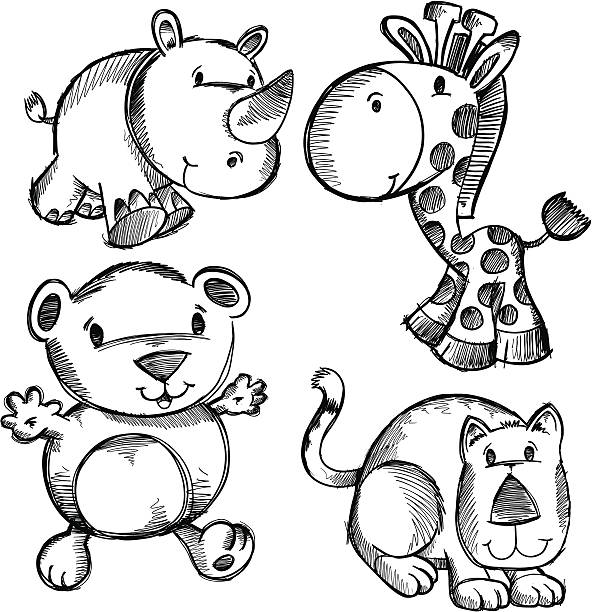 Doodle Sketch Safari Animals vector art illustration