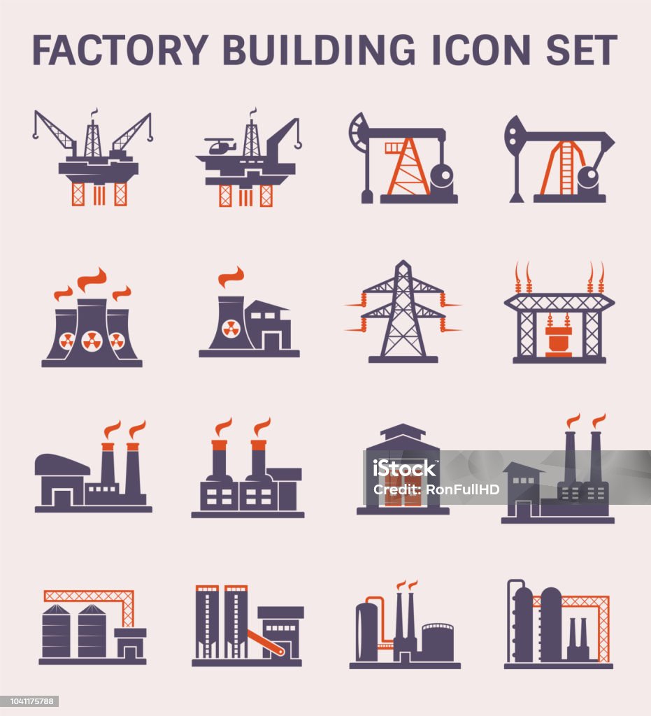 factory icon color Factory building and industry plant icon. Icon Symbol stock vector