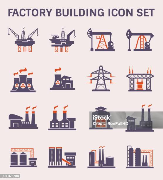 Factory Icon Color Stock Illustration - Download Image Now - Icon Symbol, Offshore Platform, Factory