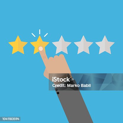 istock Rating vector illustration. Hand puts star rating click. Icon flat design 1041183594