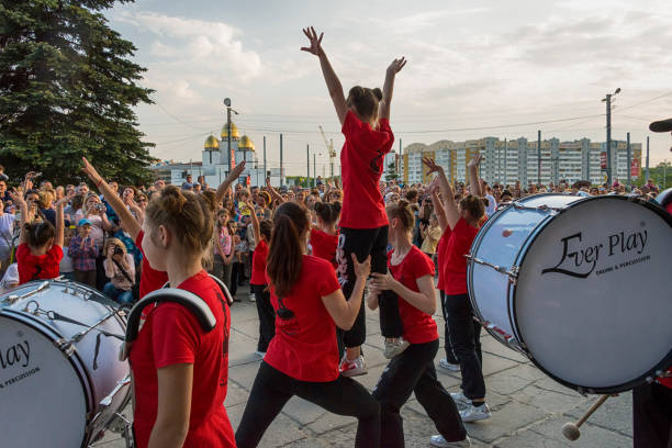 Lviv , Ukraine - May 05 2018: Celebratory events on the occasion of the city day.Young people participate in the dance competition near the city center .