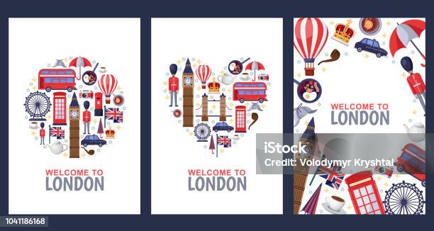 Hoş Geldiniz Londra Tebrik Hediye Kartları Yazdırma Veya Poster Tasarım Şablonu Büyük Britanyanın Düz Resimde Için Seyahat Stok Vektör Sanatı & Londra - İngiltere‘nin Daha Fazla Görseli