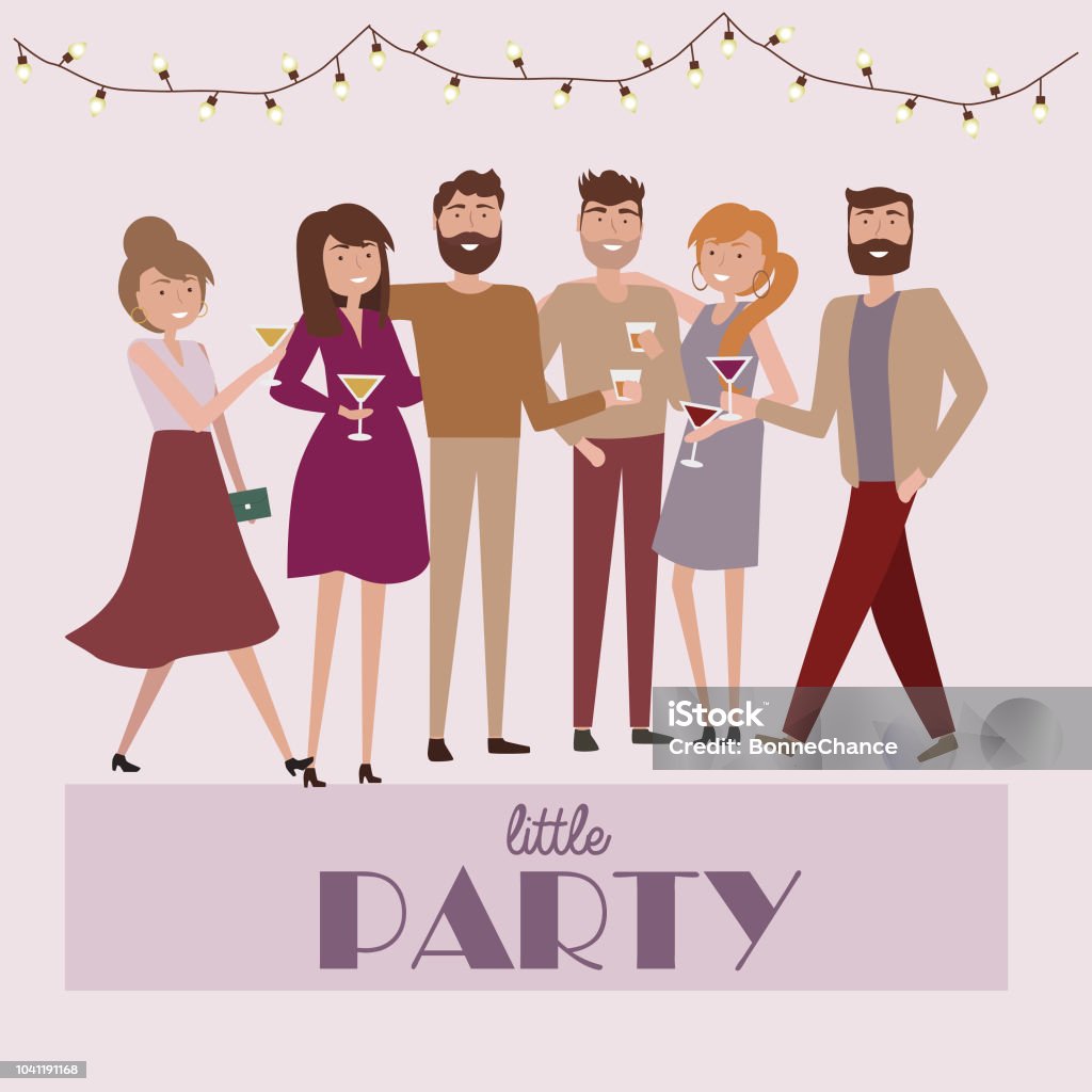 People Celebrating Poster Laughing Young People At Party Funny Cartoon  Style Icons Collection With Men And Women Stock Illustration - Download  Image Now - iStock