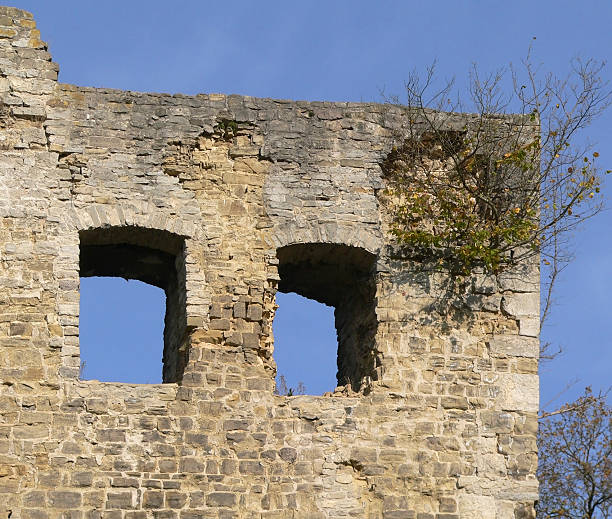 sunny detail of a ruin in Southern Germany in front of blue sky 