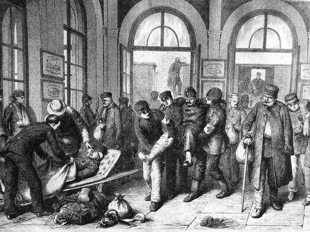 istock War between Germany and France: Wounded are being cared for by paramedics. 1041191220