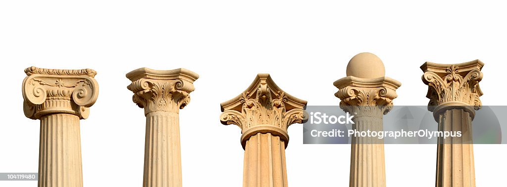 Fünf verschiedene Säulen in einer Reihe XXL - Lizenzfrei Architektonische Säule Stock-Foto