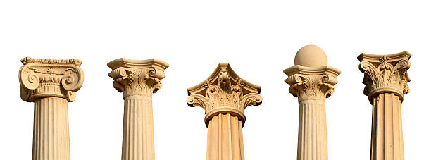 cinco diferentes columnas en una fila, xxl - column greece pedestal classical greek fotografías e imágenes de stock