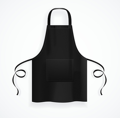 Realistic Detailed 3d Black Blank Kitchen Apron Template Empty Mockup Accessory for Protection. Vector illustration of Clothing Uniform Chef