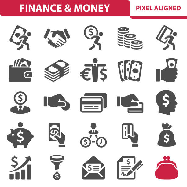 finanse & money ikony - money bag symbol check banking stock illustrations