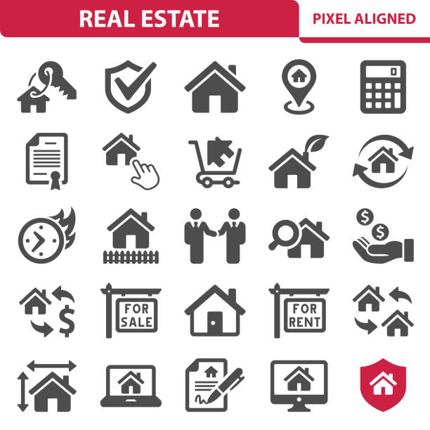 illustrations, cliparts, dessins animés et icônes de icônes d'immobilier - calculator symbol computer icon vector