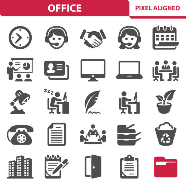 Office Icons Professional, pixel perfect icons, EPS 10 format. laptop in a trash bin stock illustrations