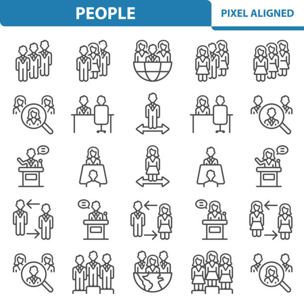 ilustrações de stock, clip art, desenhos animados e ícones de people icons - direction arrow sign globe planet