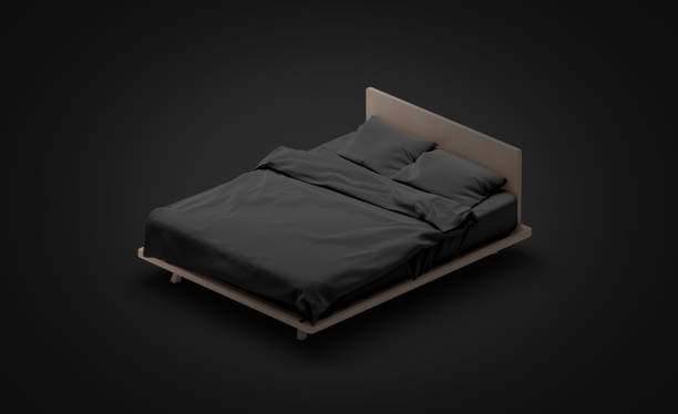Blank black bed mock up, side view isolated in darkness