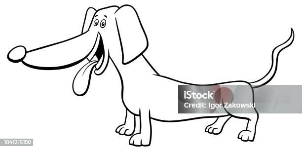 Dachshund Dog Character Cartoon Coloring Book Stock Illustration - Download Image Now - Animal, Black And White, Book