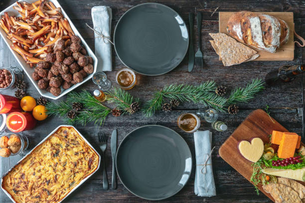 svensk julmat på bordet - potatis sweden bildbanksfoton och bilder