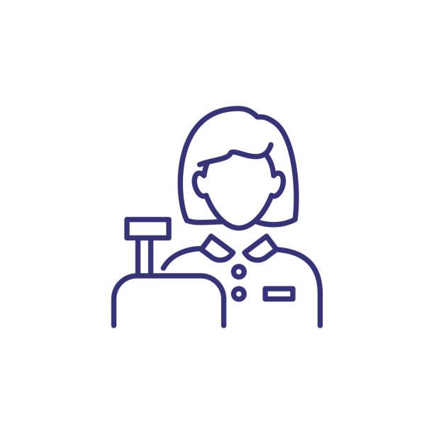 Cashier line icon Cashier line icon. Woman and cash register. Occupation concept. Can be used for topics like hypermarket, retail service, payment assistant icon stock illustrations