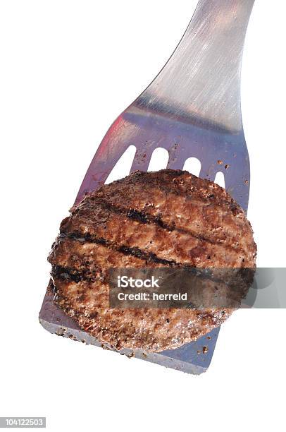Grilled Hamburger Patty On A Spatula Stock Photo - Download Image Now - Beef, Burger, Close-up