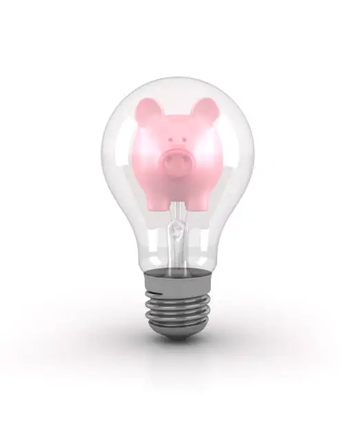 Photo of Piggy Bank inside Light Bulb - 3D Rendering