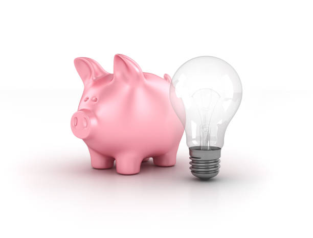 istock Piggy Bank with Light Bulb - 3D Rendering 1041229984
