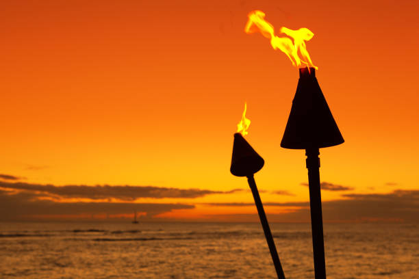 istock Hawaii Kauai Tiki Torches on Beach at sunset 1041231210