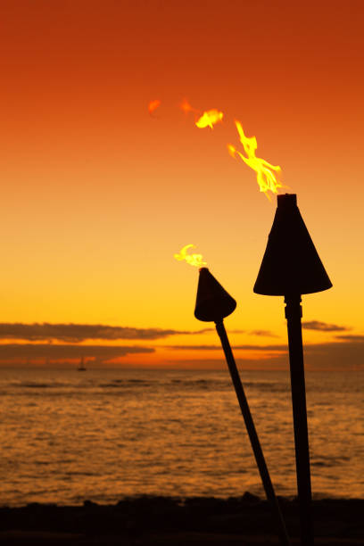 istock Hawaii Kauai Tiki Torches on Beach at sunset 1041231220