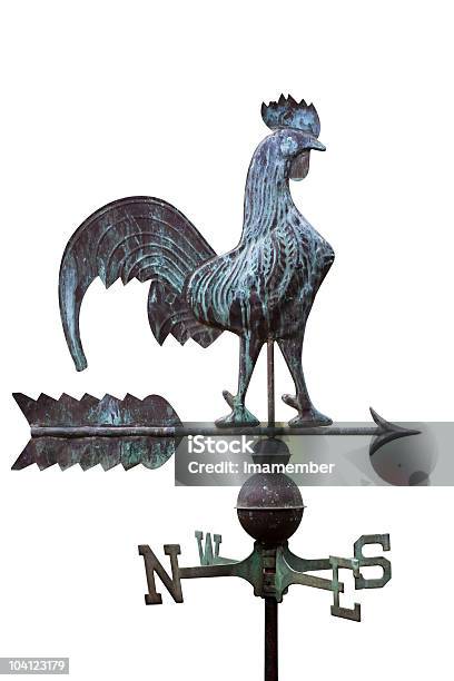 Copper Rooster Weathervane Isolated On White Background Stock Photo - Download Image Now
