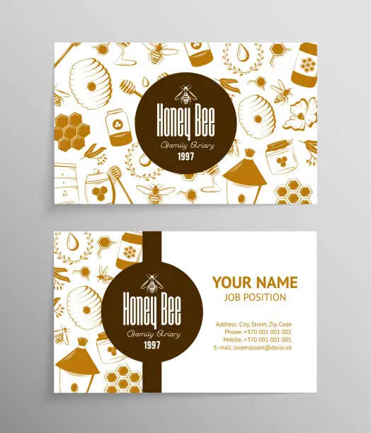 Vector illustration of Honey and beekeeping business cards