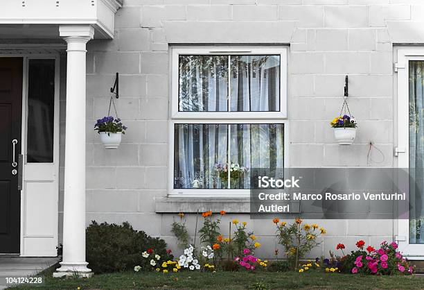 Pretty English House With Flower Garden Stock Photo - Download Image Now - Front Door, London - England, Architectural Feature