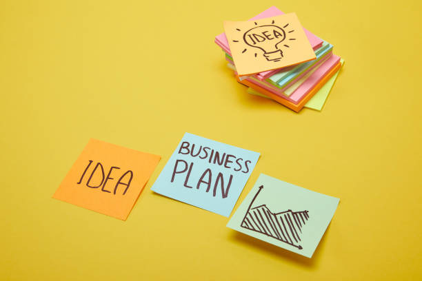 istock paper stickers with words business plan, idea and chart sign on yellow surface 1041259832