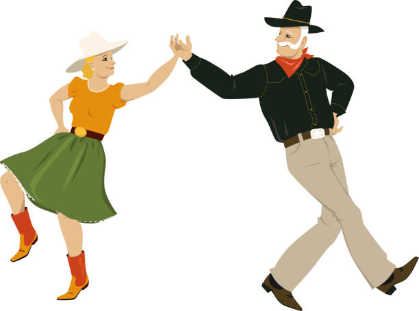 Country western dance A mature couple dressed in traditional country western costumes dancing, EPS 8 vector illustration quadrille to stock illustrations