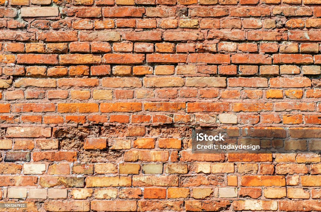 Brickwork, old wall of red brick. Building, old house Abstract Stock Photo