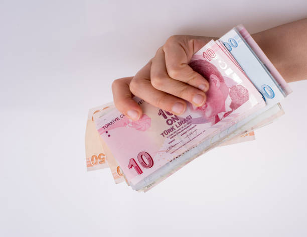 istock Hand holding Turksh Lira banknotes  in hand 1041278900