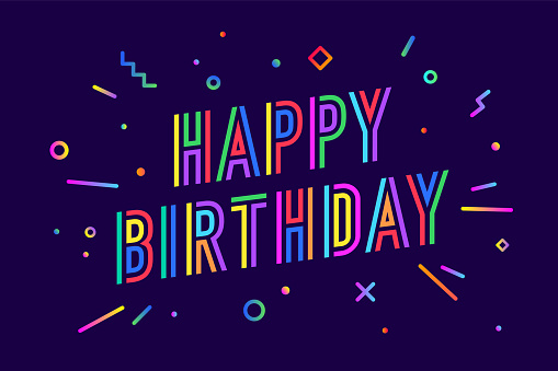 Happy birthday. Greeting card, banner, poster and sticker concept, geometric style with text Happy Holiday. Happy anniversary lettering card, invitation card, banner for birthday. Vector Illustration