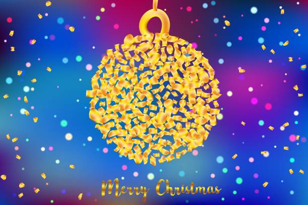 istock Merry Christmas vector illustration with golden confetti ball. 1041297530