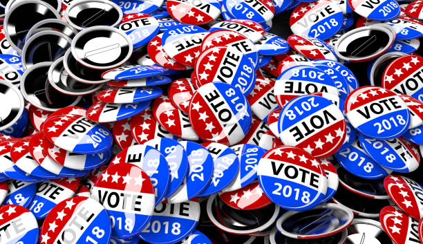 istock Close up of campaign voting flag pins 1041305684