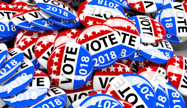 istock Close up of campaign voting flag pins 1041305688