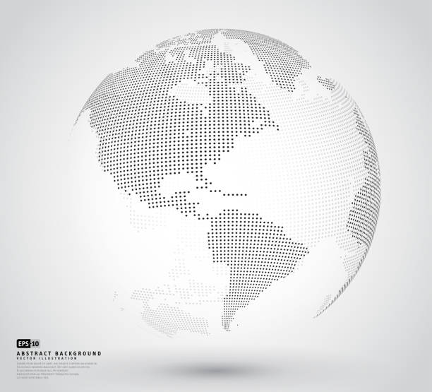 üç boyutlu noktalı küre soyut - dünya haritası stock illustrations