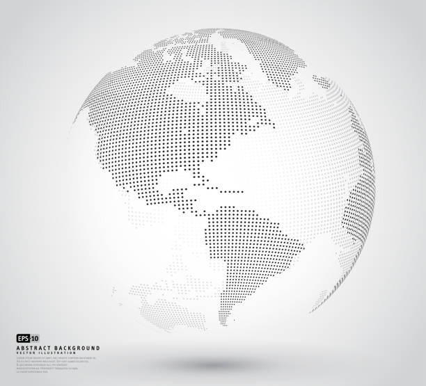 Three dimensional abstract dotted globe Three dimensional abstract dotted globe. Black dotted 3d earth world map globe in white backgrounds. Vector illustration eps-10. planet stock illustrations