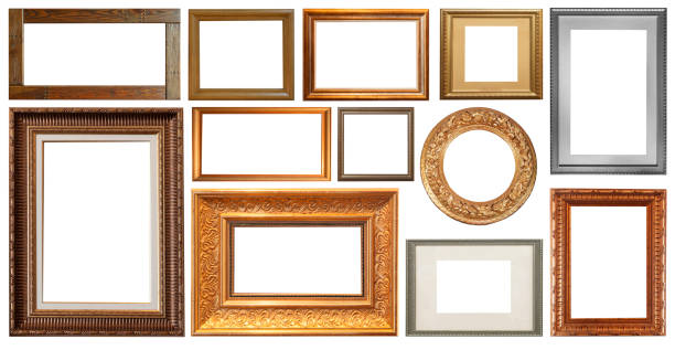 istock Set of isolated art empty frames in golden and silver color 1041313882